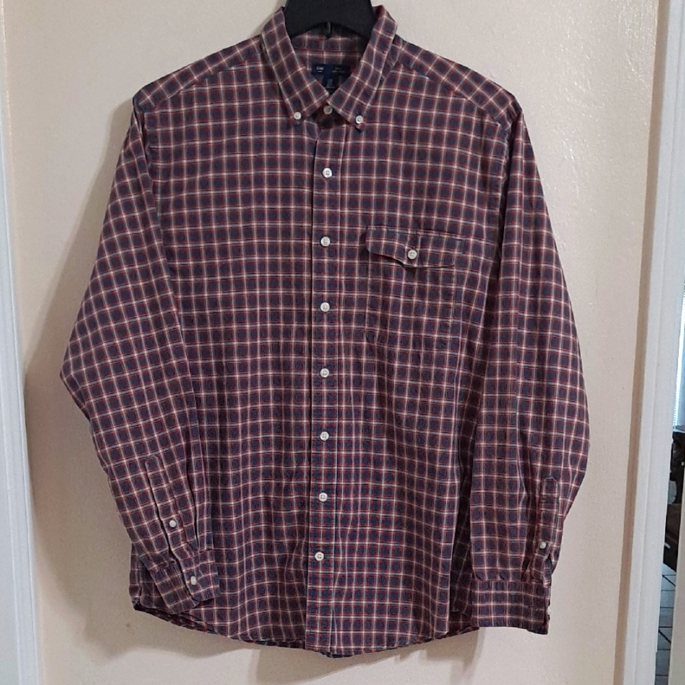 GAP Plaid Red and Blue Casual Button Down Shirt XL Slim Fit